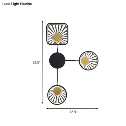 Modern black and gold sunburst three-light wall fixture with a 20 inches fixture for dining room lighting