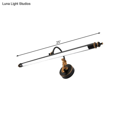 Modern black and gold ornate wall light featuring a 25-inch led tubular design for bathroom use