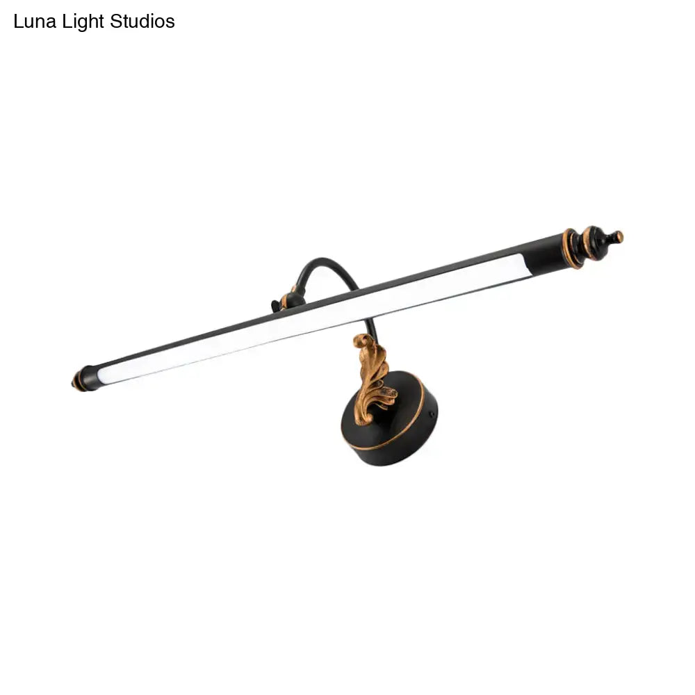 Modern black and gold tubular led wall light with sleek elongated design for bathroom sconces