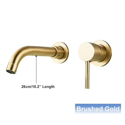 Brushed gold modern black and gold wall mounted basin faucet with sleek cylindrical handle for bathroom mixer tap
