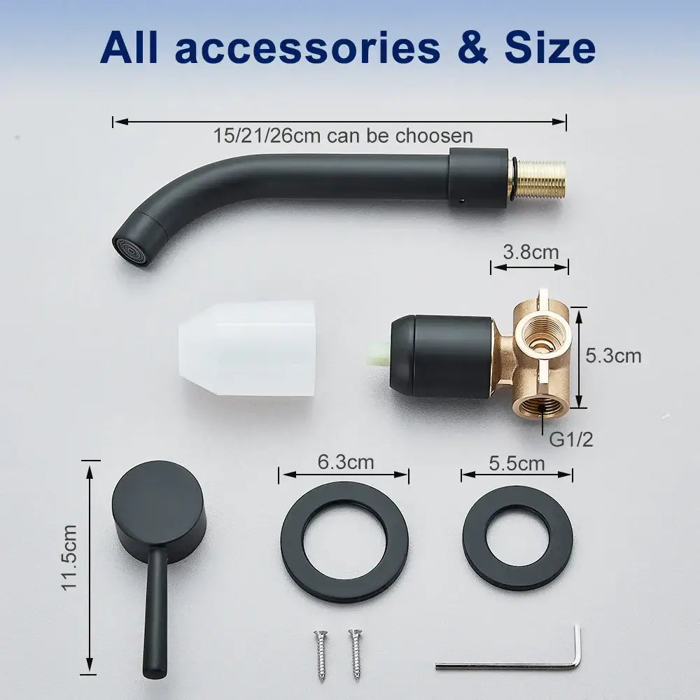 Modern black and gold wall mounted basin faucet with matte finish and brass valve components for bathroom mixer tap