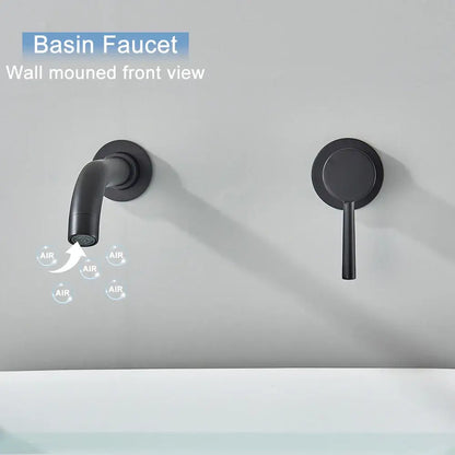 Modern black and gold wall mounted basin faucet with matte finish and integrated air injection feature for bathroom use