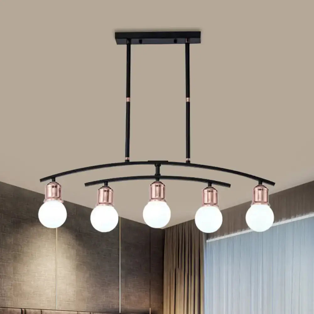 Decorbites™ minimalistic linear chandelier with five frosted glass bulbs black metal finish island light