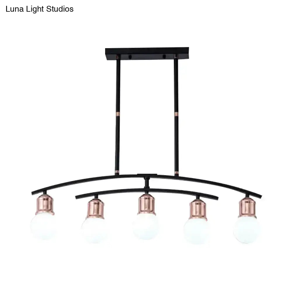 Decorbites™ minimalistic linear chandelier with five frosted glass bulbs black and rose gold finish island light