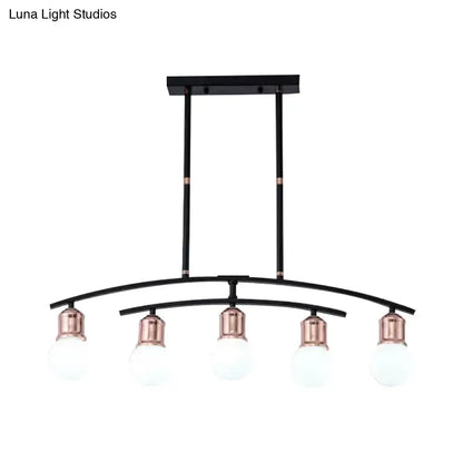 Decorbites™ minimalistic linear chandelier with five frosted glass bulbs black and rose gold finish island light