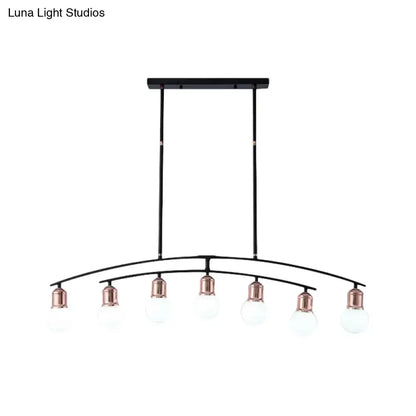 Decorbites minimalistic linear chandelier with six frosted glass bulbs black metal finish island light design