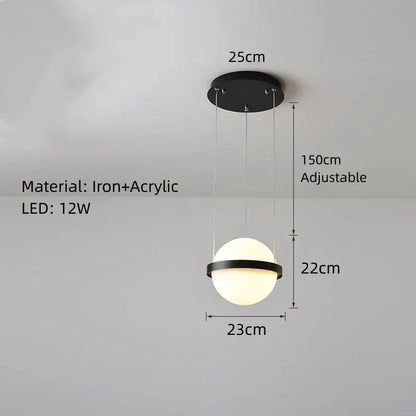 Modern black iron and white acrylic ball wall light with a 12w led bulb, ideal for bedroom sconces