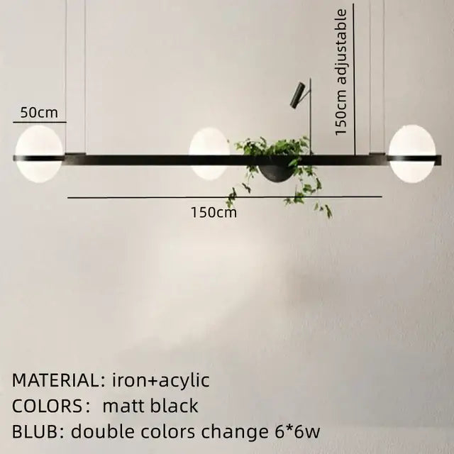 Modern black and white acrylic ball wall lights with matte black iron pendant and three white acrylic spherical bulbs