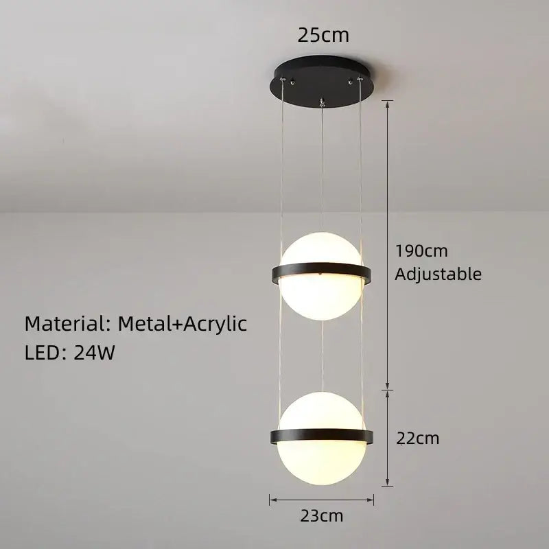 Modern black metal and white acrylic ball wall lights with two frosted glass shades for bedroom sconces