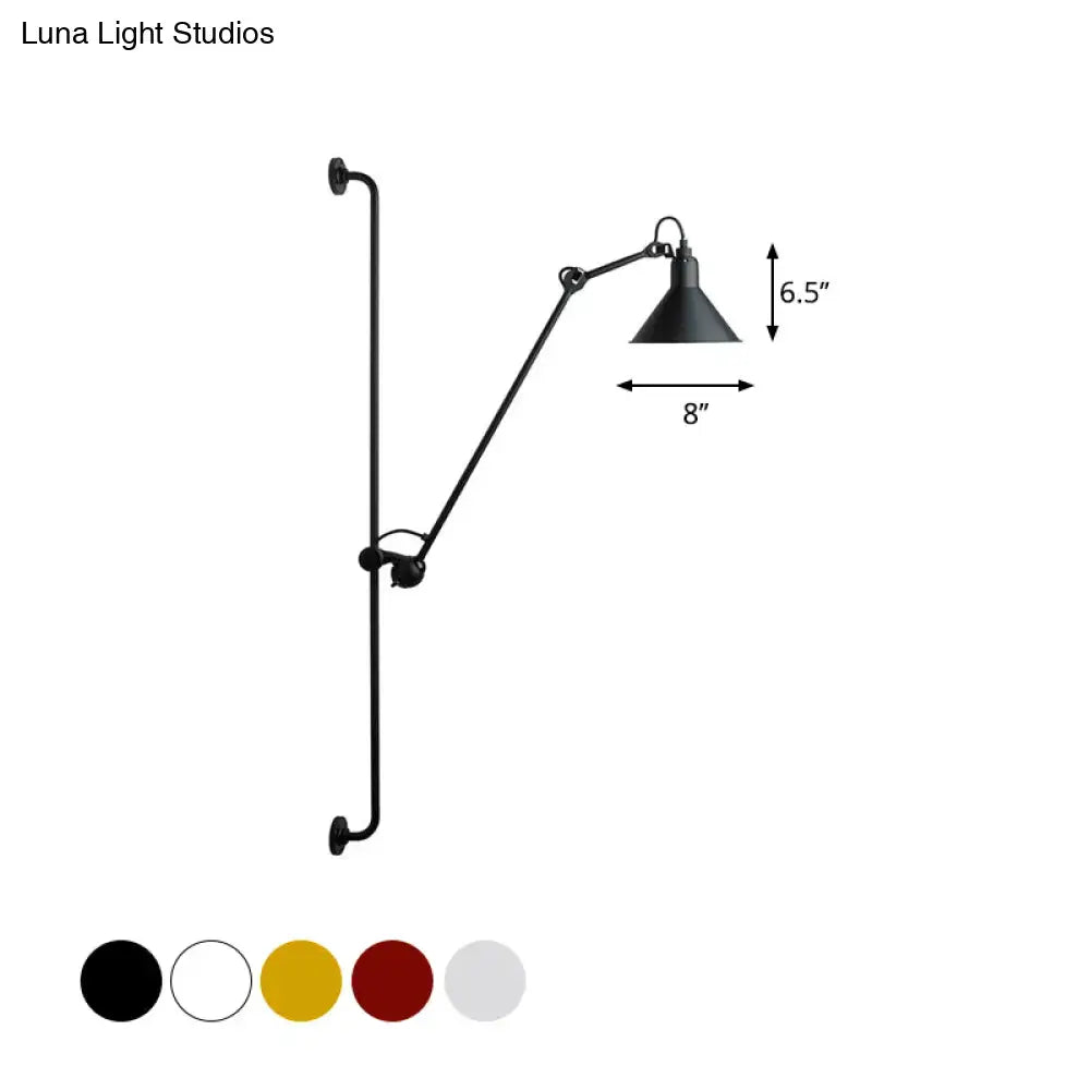 Modern black and white articulated bedroom wall lamp with black matte finish direct wired electric conical shade