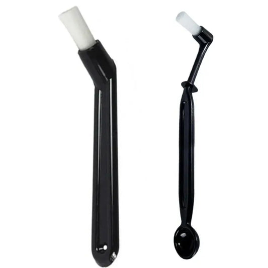 Modern black and white coffee machine brush with curved handle and white bristle head for decorbites coffee machine cleaning