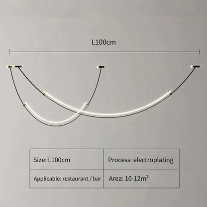 Modern black and white designer arc line dining room chandelier with three glowing led tubes by decorbites designer arc