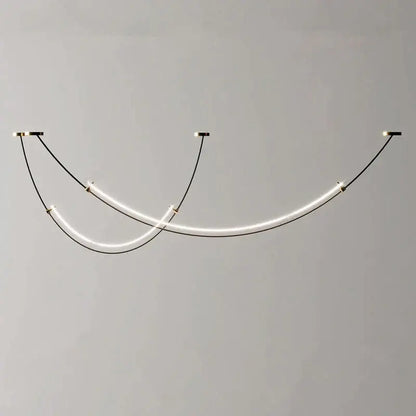 Modern black and white designer arc line dining room chandelier with two curved white tubes and gold fixtures decorbites designer arc