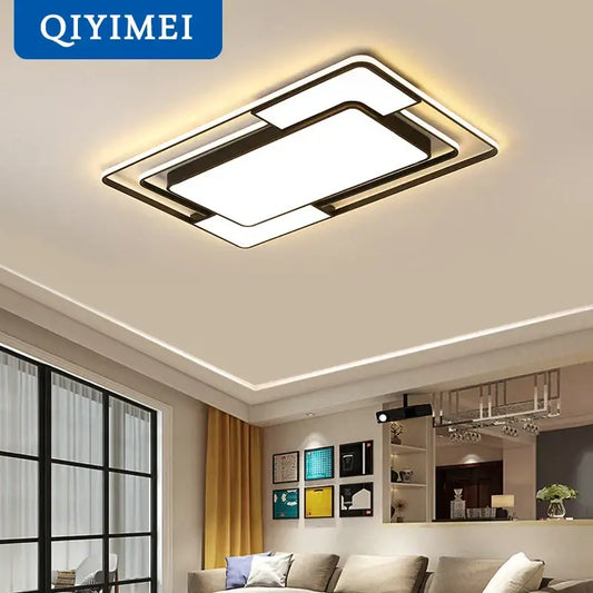 Modern black and white led ceiling lamp with sleek black frame and glowing panel by qiyimei for decorbites led ceiling use