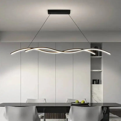 Modern black and white rectangular led pendant light with sleek wave design ideal for dining room lighting