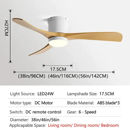 Modern black and wood decorbites 46in led ceiling fan with three light wooden blades and integrated led light for bedrooms