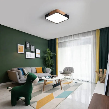 Modern black and wood led ceiling light with square frame for bedroom decorbites led ceiling lighting