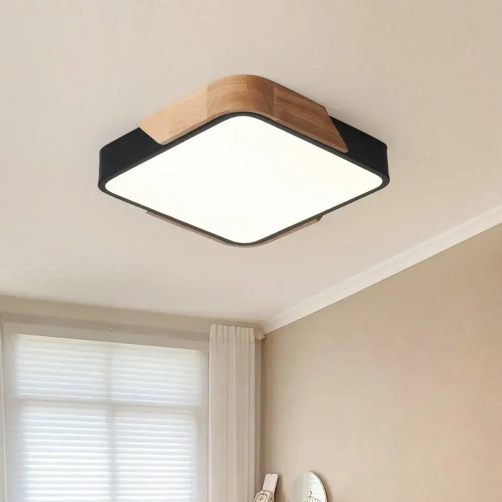 Modern black and wood led ceiling light with square frame and bright white panel perfect for bedroom decorbites led ceiling
