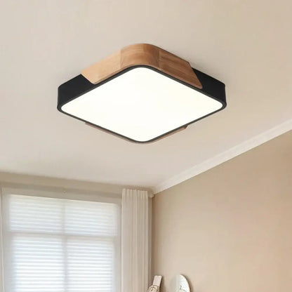 Modern black and wood led ceiling light with square frame and bright white panel perfect for bedroom decorbites led ceiling
