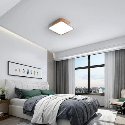 Modern black and wood led ceiling light with a wooden frame and white panel for bedroom decorbites led ceiling light