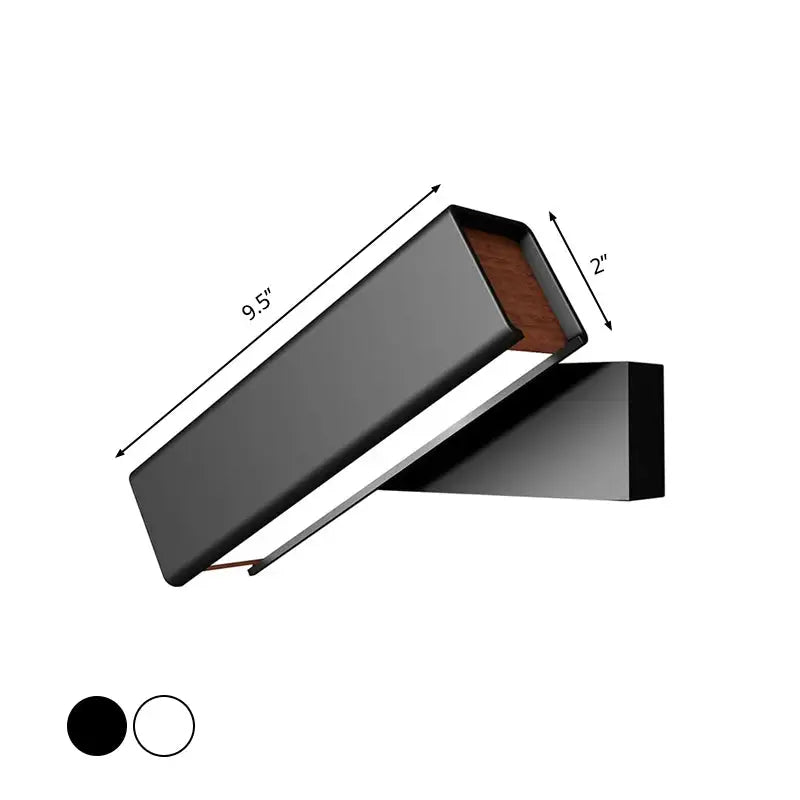 Modern black and wood rotatable led sconce lamp with sleek matte finish and integrated led light strip for bedroom use