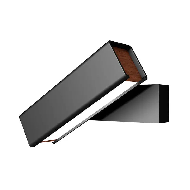 Modern black and wood rotatable led sconce lamp with matte finish and wooden interior accent for bedroom lighting