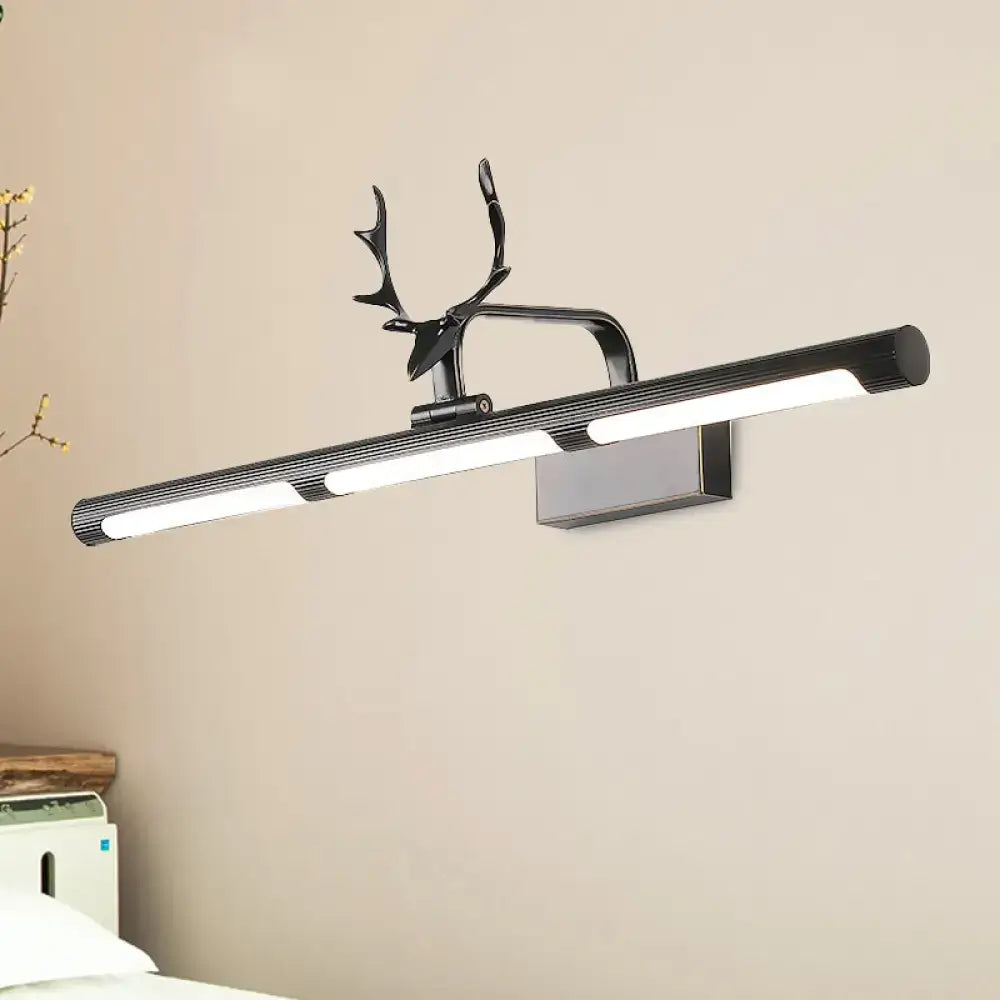 Modern black antler accent led wall lamp with deer-head design and black finish for bathroom vanity lighting