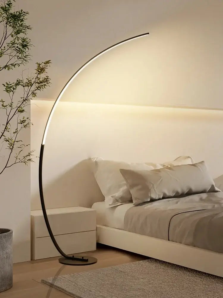 Modern black arc rgb led floor lamp with sleek metal frame and integrated led lighting for living room decorbites arc rgb