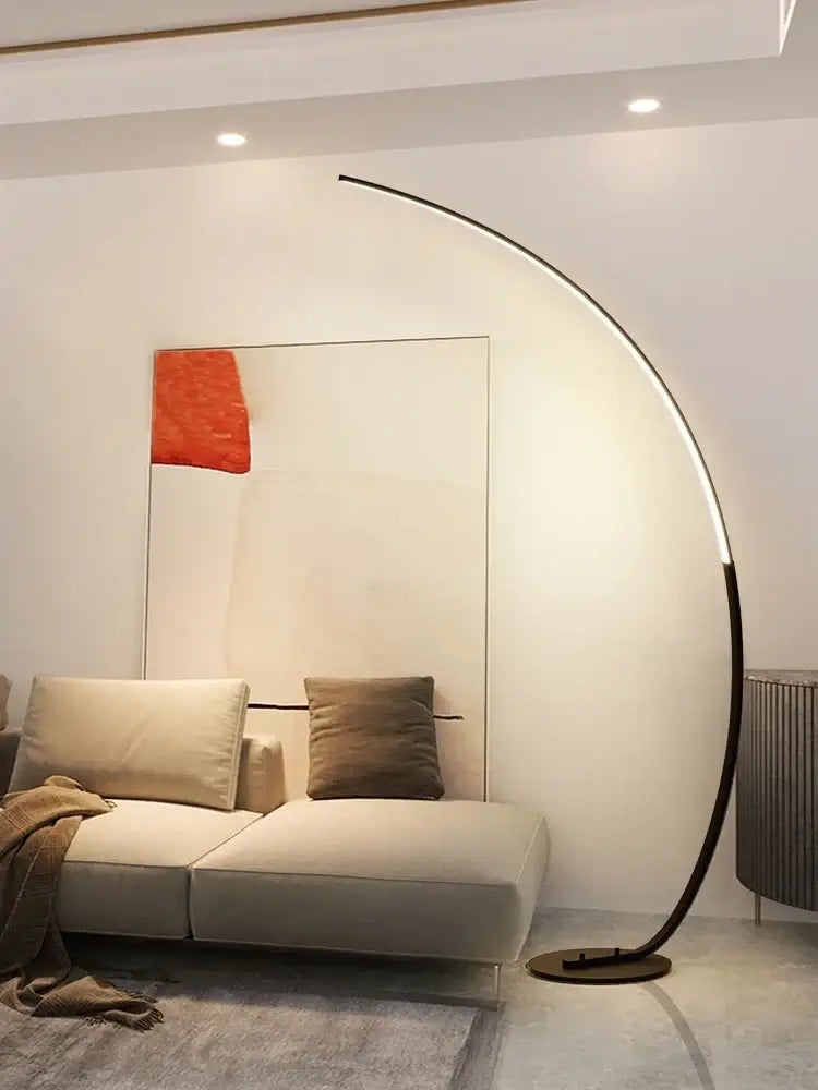 Modern black arc rgb led floor lamp with sleek metal frame and integrated lighting for living room decorbites arc rgb use