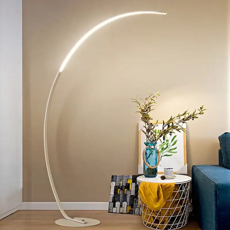 Modern white curved floor lamp with integrated led light strip for decorbites arc rgb led living room decor