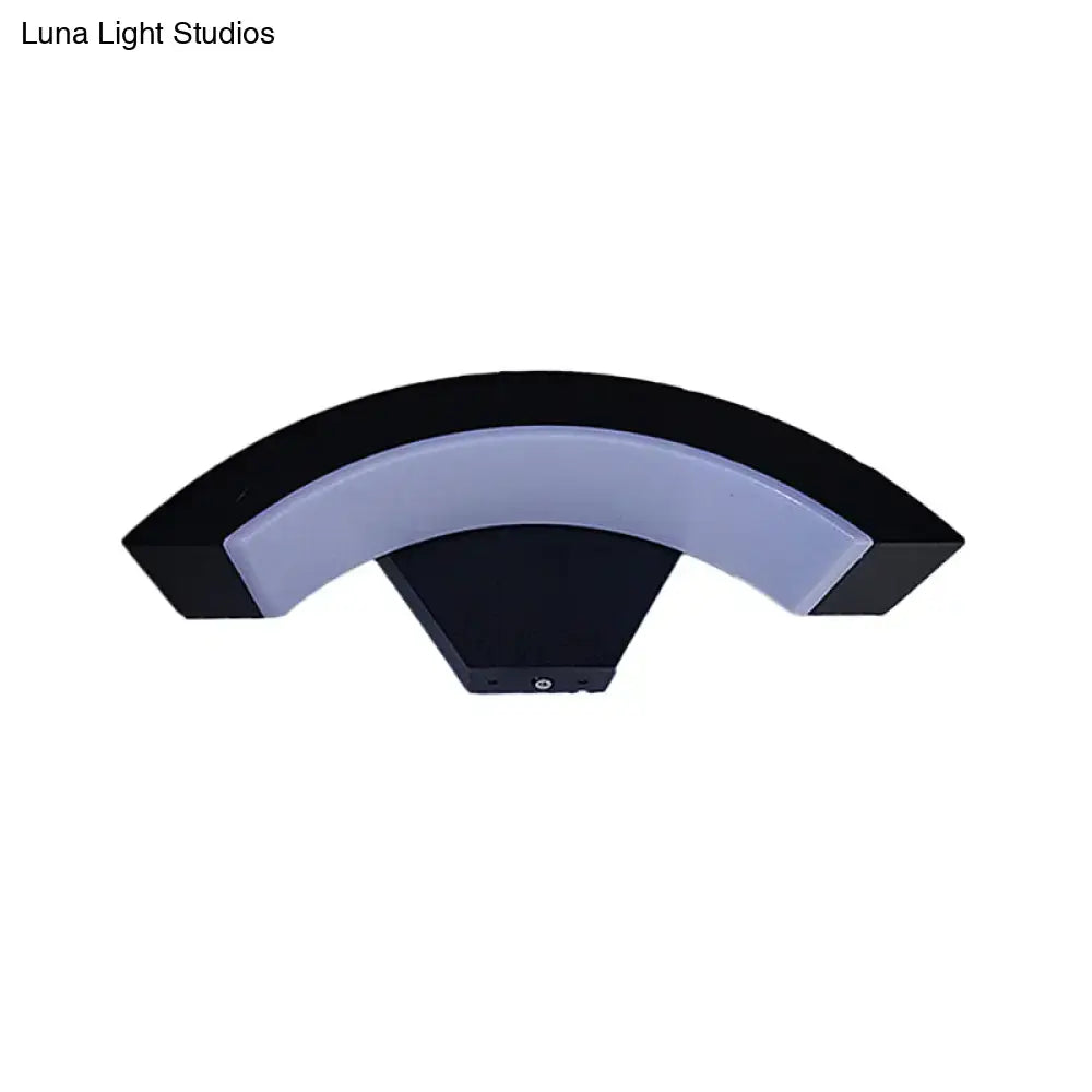 Modern black arc wall sconce with a sleek curved design and frosted central panel integrated led light for bedrooms