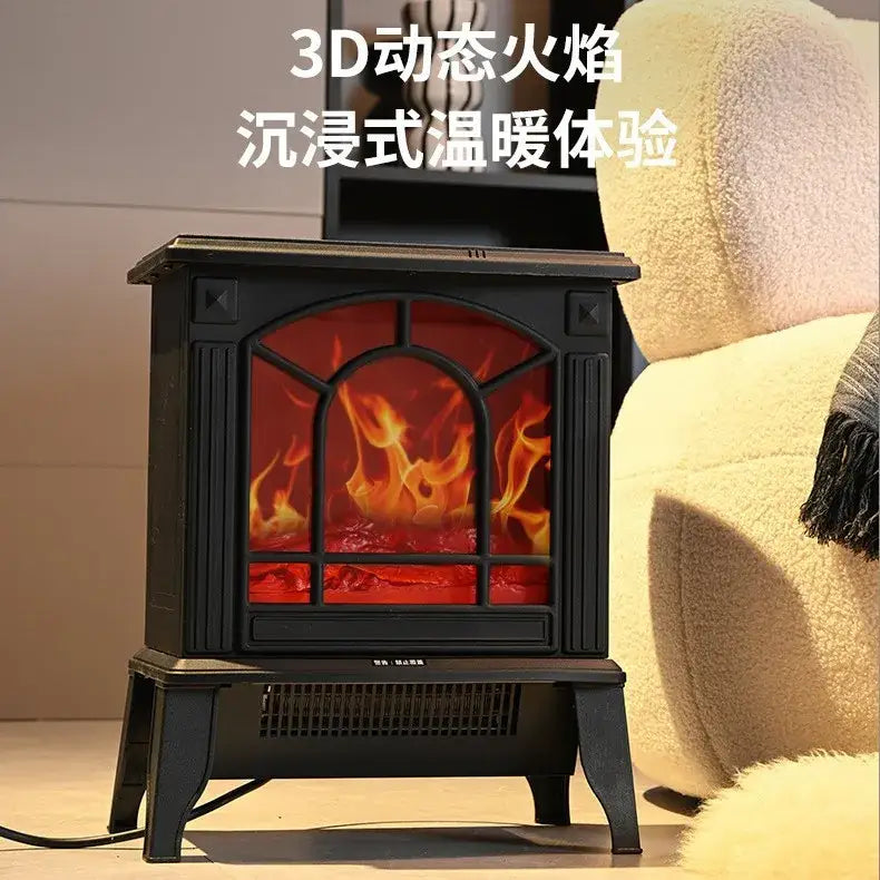 Modern black arched electric fireplace heater with 3d dynamic flame effect and glass panel for living room use