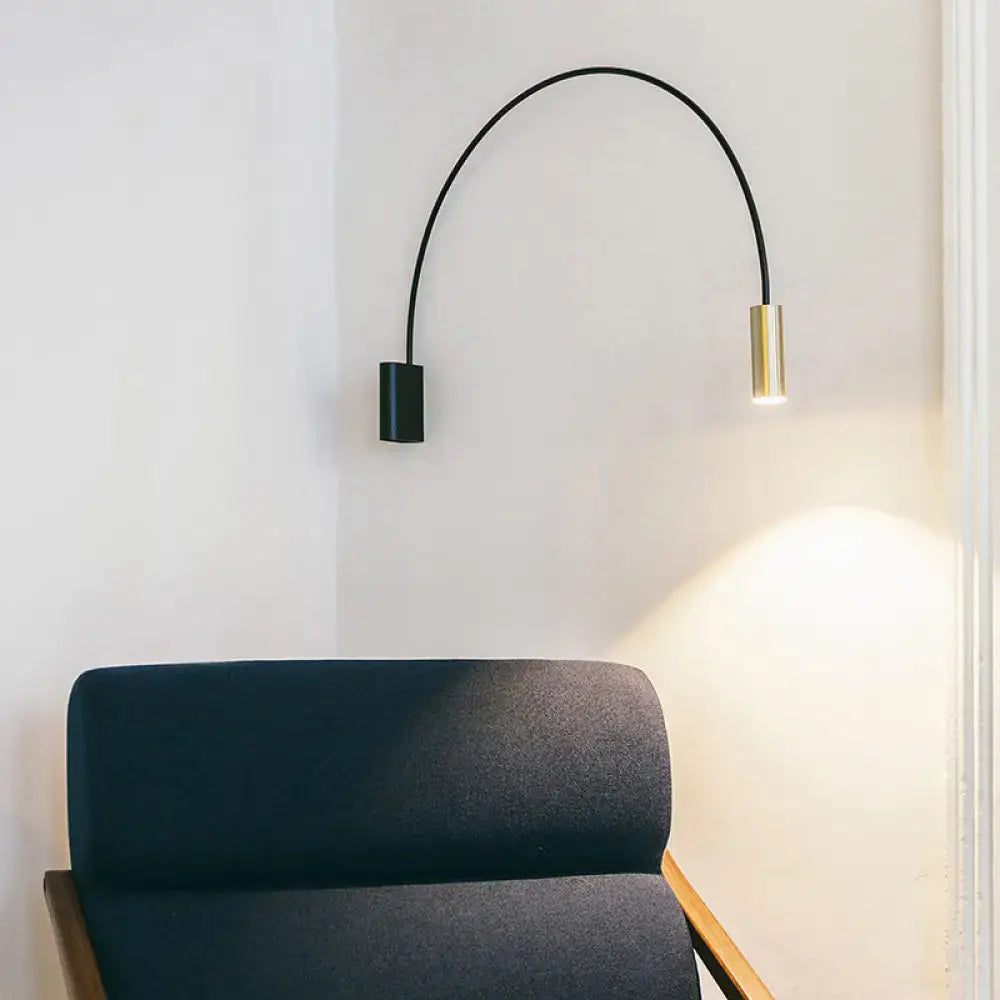 Modern black and brass arched led wall mount light with minimalist design for living room wall mount lighting