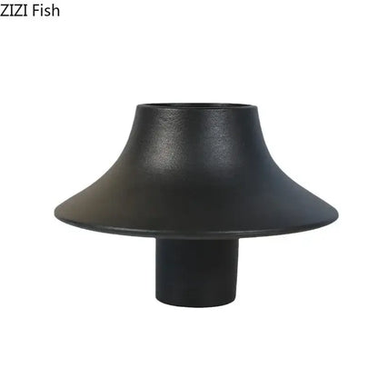 Modern black matte decorbites ceramic vase with bell shaped top and cylindrical base for stylish desktop decor