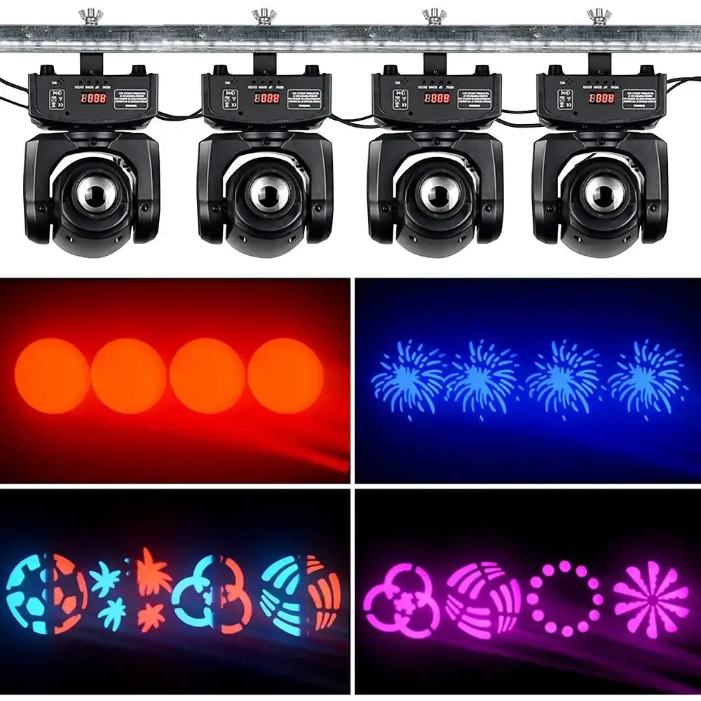 Four black decorbites big dipper 10w spot lights emitting vibrant red blue and multicolored laser patterns for living room decor