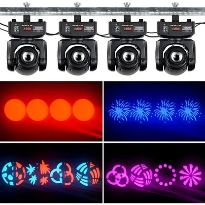 Four black decorbites big dipper 10w spot lights emitting vibrant red blue and multicolored laser patterns for living room decor