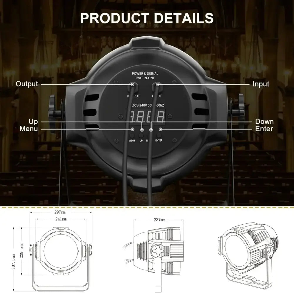 Modern black big dipper cob stage light with digital display and labeled control buttons for party room lighting decorbites big dipper