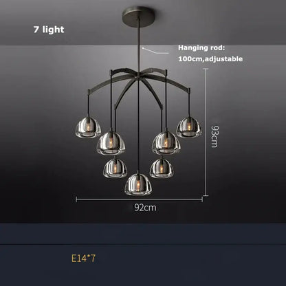 Modern black brass american series crystal led chandelier with seven clear glass globe shades for dining room decorbites black brass