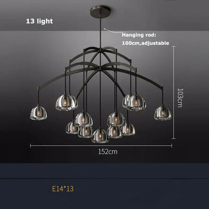 Modern black brass american series crystal led chandelier with 13 clear glass globe shades for dining room decorbites black brass
