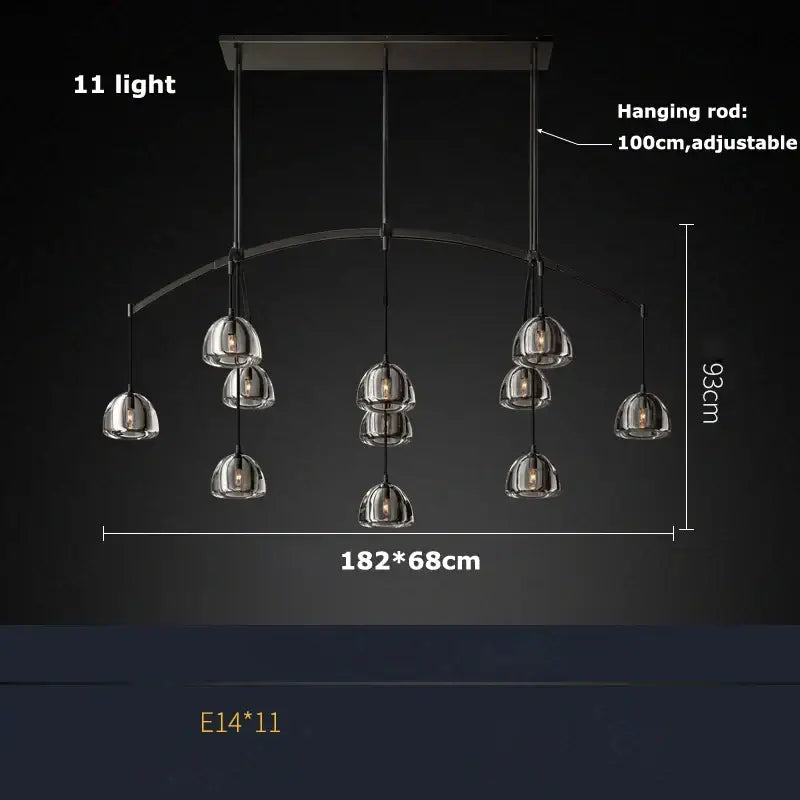 Modern black brass american series crystal led chandelier with 11 clear glass globe lights for dining room decorbites black brass