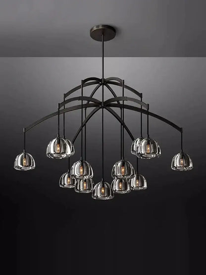 Modern black brass american series crystal led chandelier with black metal frame and clear glass pendant shades for dining room decorbites black brass