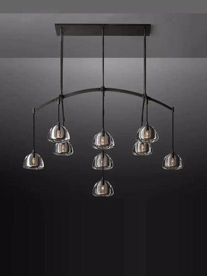 Modern black brass american series led chandelier with clear glass globe shades for dining room decorbites black brass