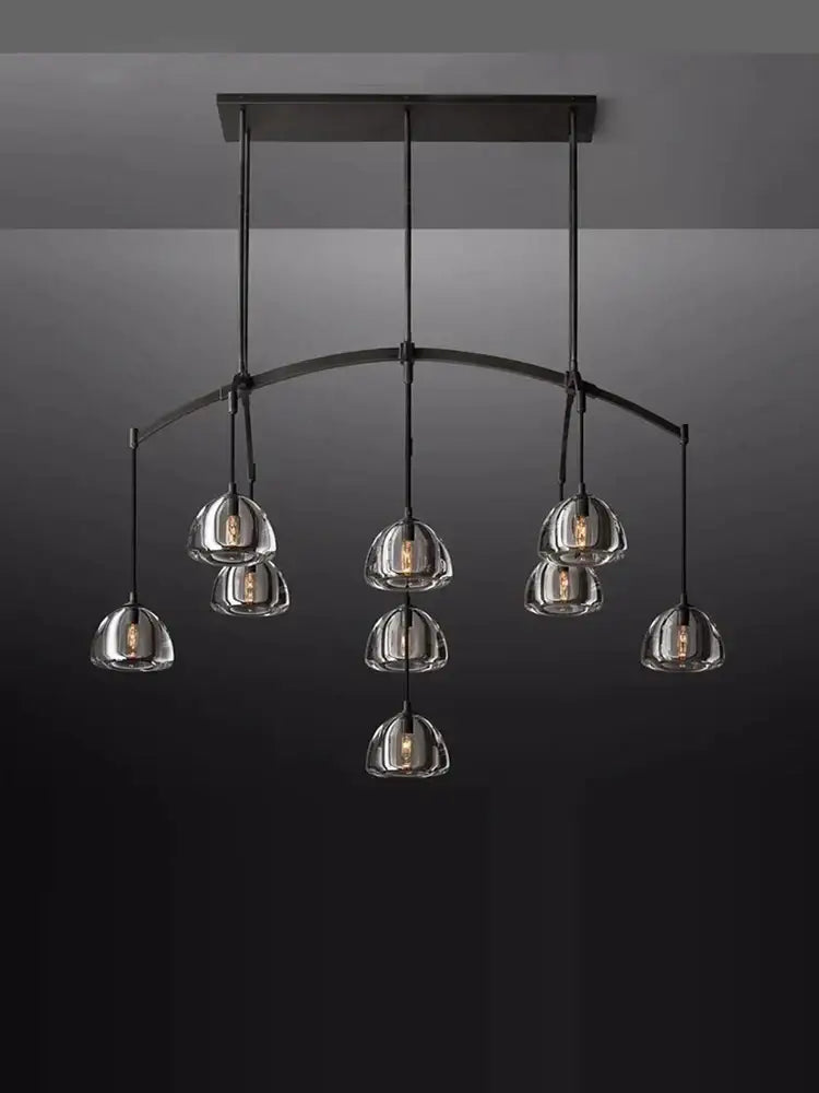 Modern black brass american series led chandelier with clear glass globe shades for dining room decorbites black brass
