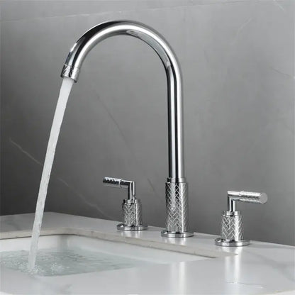 Modern black brass basin faucet with chrome finish high-arc spout and textured diamond-patterned handles decorbites black brass