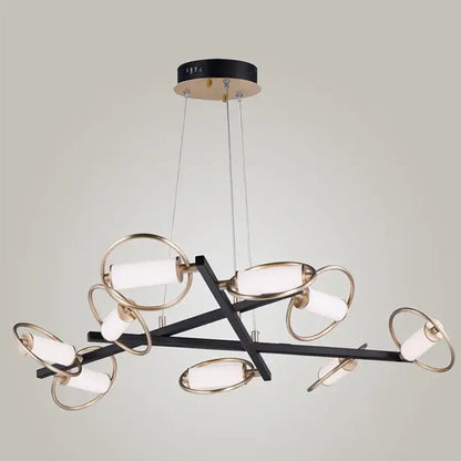 Modern black and brass circular ring led chandelier with frosted glass cylinders for dining room decorbites circular ring