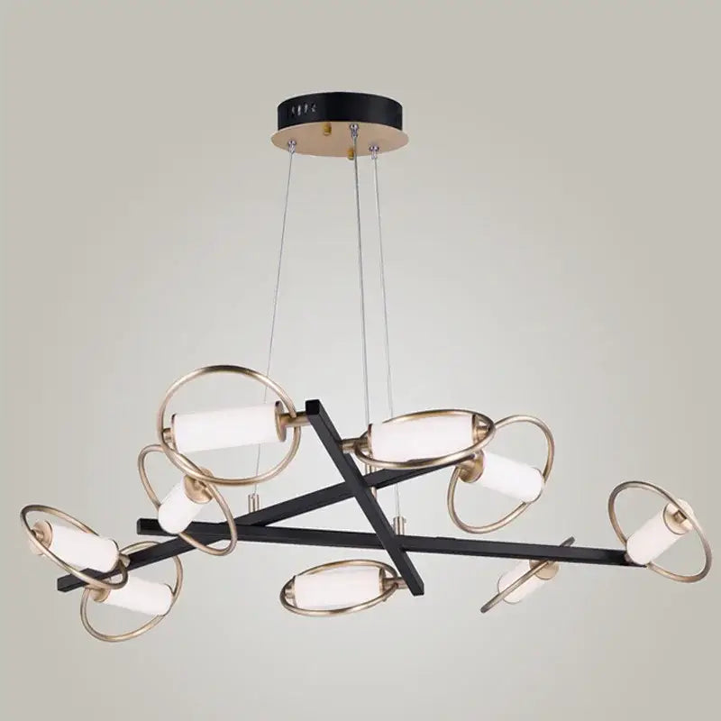 Modern black and brass circular ring led pendant light with frosted glass cylinders for dining room decorbites circular ring