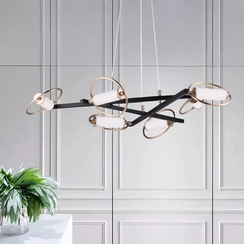 Modern black and brass circular ring led pendant light with frosted glass shades for dining room decorbites circular ring