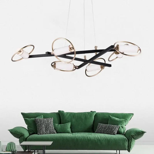Modern black and brass decorbites circular ring led pendant light with frosted glass shades for dining room decor