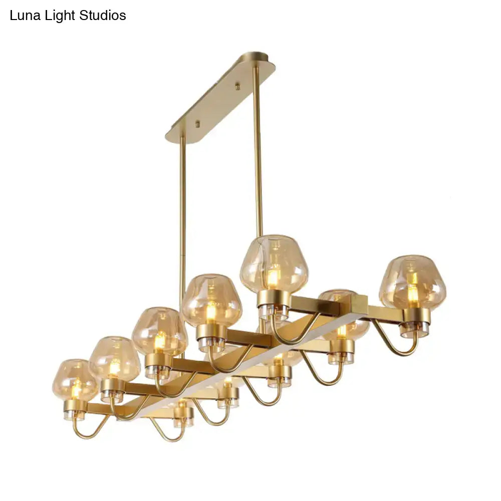 Decorbites contemporary island lamp with brass finish and eight amber-tinted glass globes clear amber smoke 110v-120v