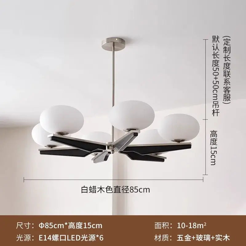 Modern black and brass cream wood led chandelier with five white frosted globes and e14 led bulbs for living room decorbites cream wood